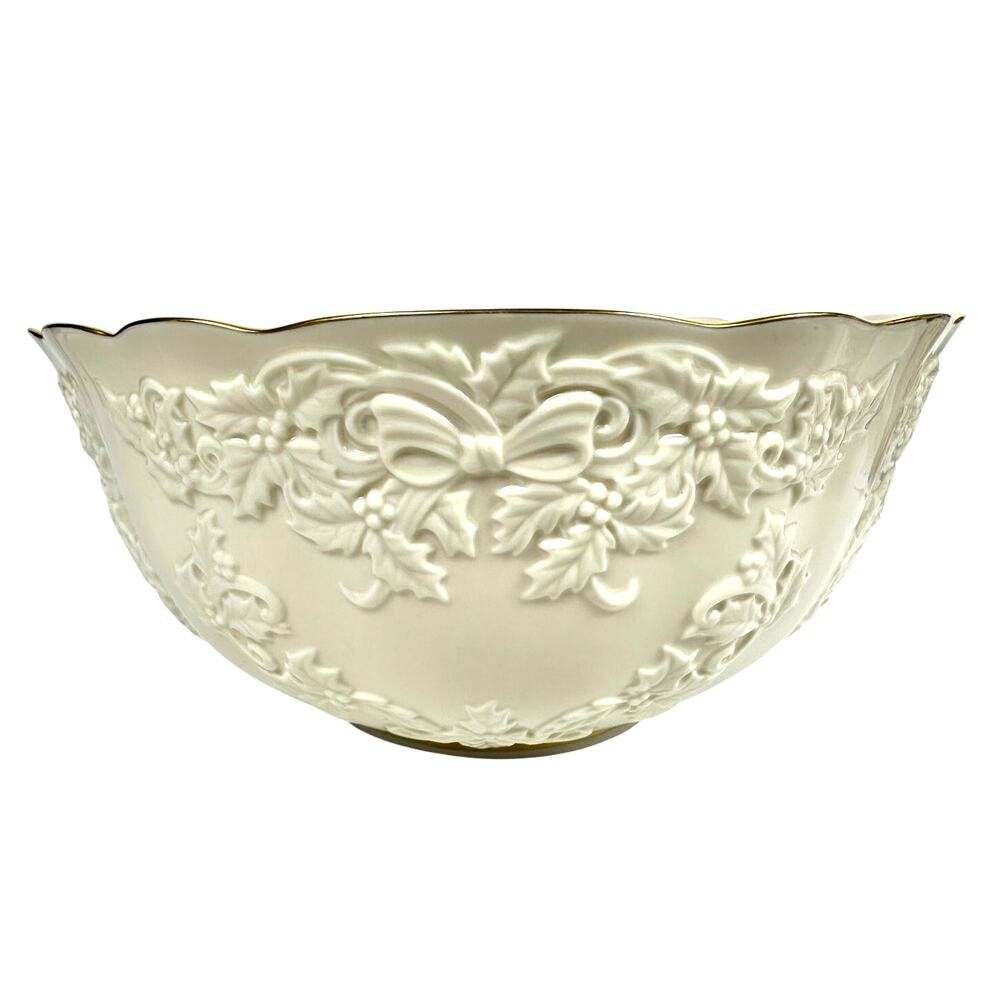 Lenox Holiday Hostess Collection Ivory Gold Rim Centerpiece 12.5" Punch Bowl!